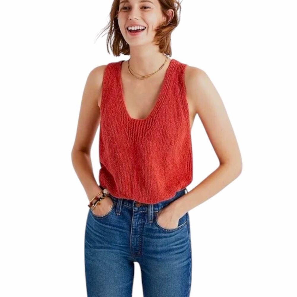MADEWELL Women’s Red Orange Sleeveless Springdale Sweater Tank Small